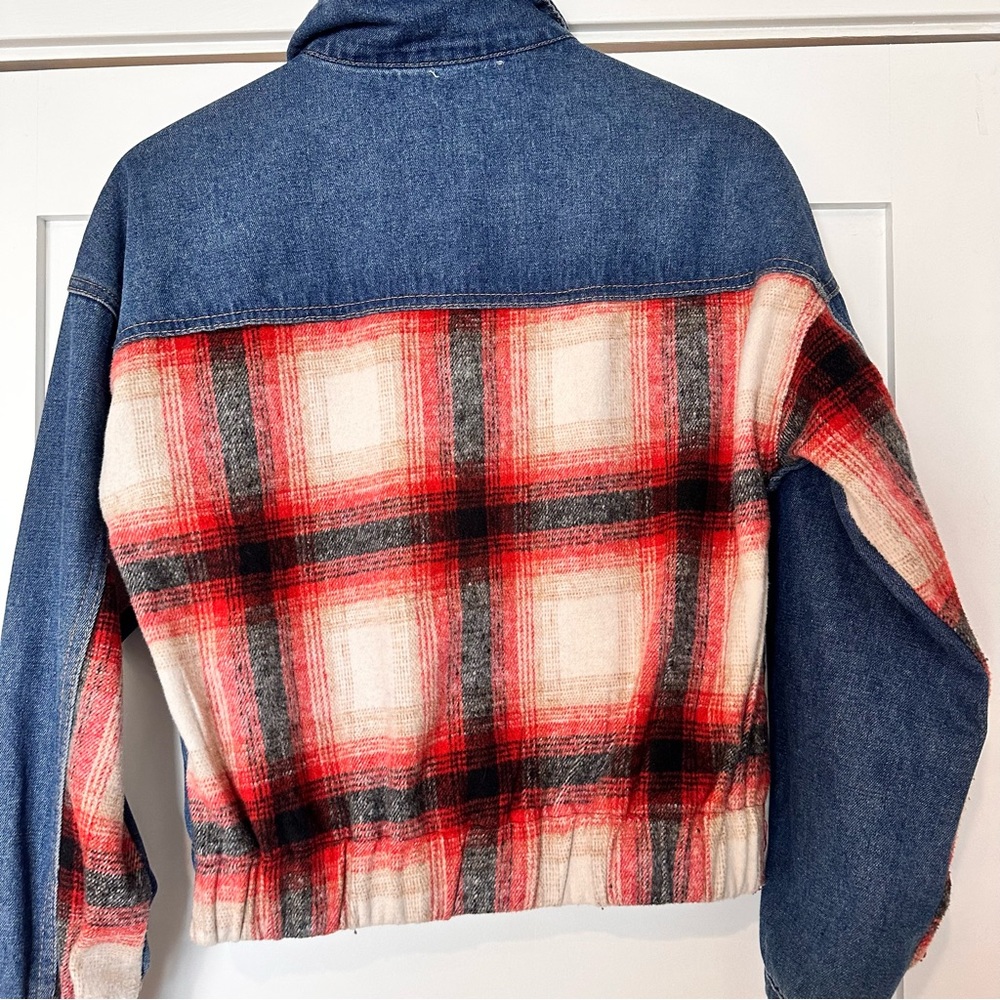 BKE Buckle Brushed Wool Blend Plaid Denim Jacket sz S - Picture 9 of 12